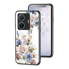 Coque Contour Silicone et Vitre Fleurs Miroir Etui Housse S01 pour Vivo iQOO Z6 Pro 5G Blanc