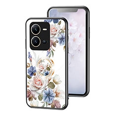 Coque Contour Silicone et Vitre Fleurs Miroir Etui Housse S01 pour Vivo V25e Blanc