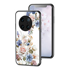 Coque Contour Silicone et Vitre Fleurs Miroir Etui Housse S01 pour Vivo X90 Pro+ Plus 5G Blanc