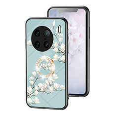 Coque Contour Silicone et Vitre Fleurs Miroir Etui Housse S01 pour Vivo X90 Pro+ Plus 5G Cyan