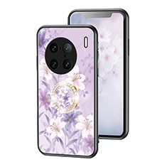 Coque Contour Silicone et Vitre Fleurs Miroir Etui Housse S01 pour Vivo X90 Pro+ Plus 5G Violet Clair