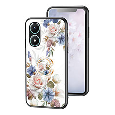 Coque Contour Silicone et Vitre Fleurs Miroir Etui Housse S01 pour Vivo Y02S Blanc