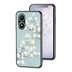 Coque Contour Silicone et Vitre Fleurs Miroir Etui Housse S01 pour Vivo Y02S Cyan