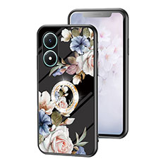 Coque Contour Silicone et Vitre Fleurs Miroir Etui Housse S01 pour Vivo Y02S Noir