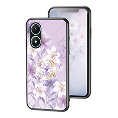 Coque Contour Silicone et Vitre Fleurs Miroir Etui Housse S01 pour Vivo Y02S Violet Clair