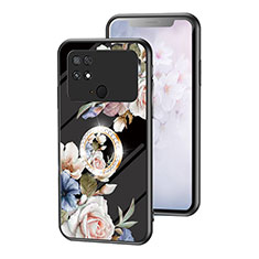 Coque Contour Silicone et Vitre Fleurs Miroir Etui Housse S01 pour Xiaomi Poco C40 Noir