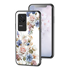 Coque Contour Silicone et Vitre Fleurs Miroir Etui Housse S01 pour Xiaomi Poco F4 5G Blanc