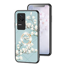 Coque Contour Silicone et Vitre Fleurs Miroir Etui Housse S01 pour Xiaomi Poco F4 5G Cyan