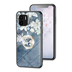 Coque Contour Silicone et Vitre Fleurs Miroir Etui Housse S01 pour Xiaomi Redmi A1 Plus Bleu