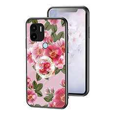 Coque Contour Silicone et Vitre Fleurs Miroir Etui Housse S01 pour Xiaomi Redmi A1 Plus Rouge