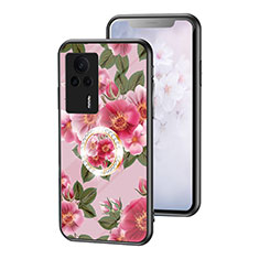 Coque Contour Silicone et Vitre Fleurs Miroir Etui Housse S01 pour Xiaomi Redmi K60E 5G Rouge