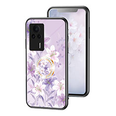 Coque Contour Silicone et Vitre Fleurs Miroir Etui Housse S01 pour Xiaomi Redmi K60E 5G Violet Clair