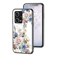 Coque Contour Silicone et Vitre Fleurs Miroir Etui Housse S01 pour Xiaomi Redmi Note 12 Pro 5G Blanc