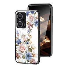 Coque Contour Silicone et Vitre Fleurs Miroir Etui Housse S01 pour Xiaomi Redmi Note 12 Turbo 5G Blanc