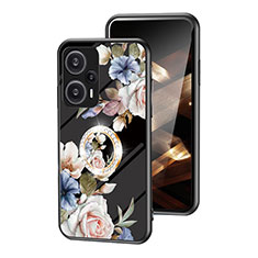 Coque Contour Silicone et Vitre Fleurs Miroir Etui Housse S01 pour Xiaomi Redmi Note 12 Turbo 5G Noir