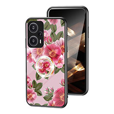 Coque Contour Silicone et Vitre Fleurs Miroir Etui Housse S01 pour Xiaomi Redmi Note 12 Turbo 5G Rouge