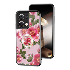 Coque Contour Silicone et Vitre Fleurs Miroir Etui Housse S01 pour Xiaomi Redmi Note 13 5G Rouge