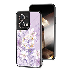 Coque Contour Silicone et Vitre Fleurs Miroir Etui Housse S01 pour Xiaomi Redmi Note 13 5G Violet Clair