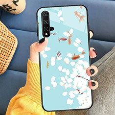 Coque Contour Silicone et Vitre Fleurs Miroir pour Huawei Nova 5T Cyan