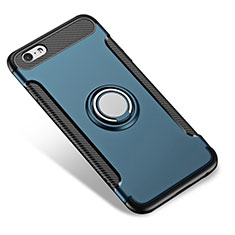 Coque Contour Silicone et Vitre Mat avec Support Bague Anneau pour Apple iPhone 6 Plus Bleu