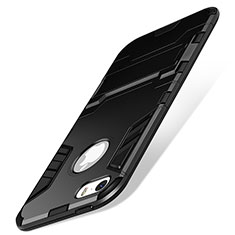 Coque Contour Silicone et Vitre Mat avec Support pour Apple iPhone 5S Noir