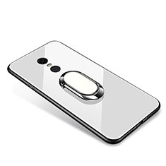 Coque Contour Silicone et Vitre Miroir Housse Etui avec Support Bague Anneau pour Xiaomi Redmi 5 Plus Blanc