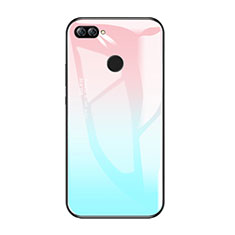 Coque Contour Silicone et Vitre Miroir Housse Etui Degrade Arc en Ciel pour Huawei Enjoy 7S Bleu Ciel