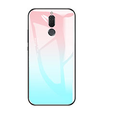 Coque Contour Silicone et Vitre Miroir Housse Etui Degrade Arc en Ciel pour Huawei G10 Bleu Ciel