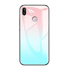 Coque Contour Silicone et Vitre Miroir Housse Etui Degrade Arc en Ciel pour Huawei Honor Play Bleu Ciel