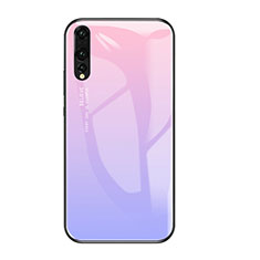 Coque Contour Silicone et Vitre Miroir Housse Etui Degrade Arc en Ciel pour Huawei P20 Pro Violet