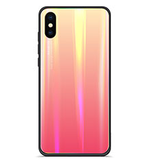 Coque Contour Silicone et Vitre Miroir Housse Etui Degrade Arc en Ciel pour Xiaomi Mi 8 Explorer Rouge