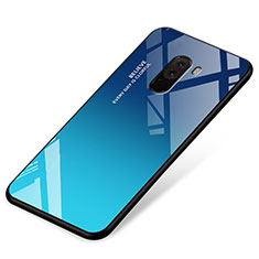 Coque Contour Silicone et Vitre Miroir Housse Etui Degrade Arc en Ciel pour Xiaomi Pocophone F1 Bleu