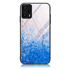 Coque Contour Silicone et Vitre Motif Fantaisie Miroir Etui Housse JM1 pour Xiaomi Redmi Note 12 Turbo 5G Bleu Ciel