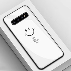 Coque Contour Silicone et Vitre Motif Fantaisie Miroir Etui Housse K01 pour Samsung Galaxy S10 Blanc