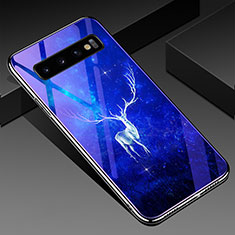 Coque Contour Silicone et Vitre Motif Fantaisie Miroir Etui Housse K01 pour Samsung Galaxy S10 Plus Bleu