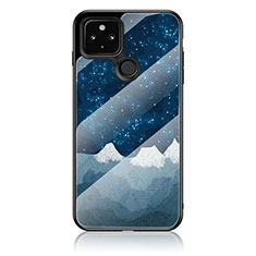 Coque Contour Silicone et Vitre Motif Fantaisie Miroir Etui Housse LS1 pour Google Pixel 5 XL 5G Bleu