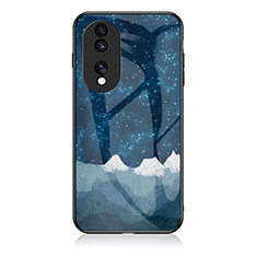 Coque Contour Silicone et Vitre Motif Fantaisie Miroir Etui Housse LS1 pour Huawei Honor 70 5G Bleu