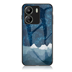 Coque Contour Silicone et Vitre Motif Fantaisie Miroir Etui Housse LS1 pour Xiaomi Poco C65 Bleu