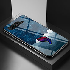 Coque Contour Silicone et Vitre Motif Fantaisie Miroir Etui Housse LS2 pour Asus ROG Phone 5 Pro Bleu