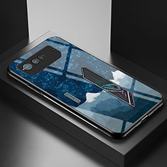 Coque Contour Silicone et Vitre Motif Fantaisie Miroir Etui Housse LS2 pour Asus ROG Phone 6 Pro Bleu