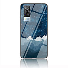 Coque Contour Silicone et Vitre Motif Fantaisie Miroir Etui Housse LS2 pour Vivo Y53s 4G Bleu