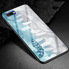 Coque Contour Silicone et Vitre Motif Fantaisie Miroir Etui Housse M01 pour Oppo K1 Bleu Ciel