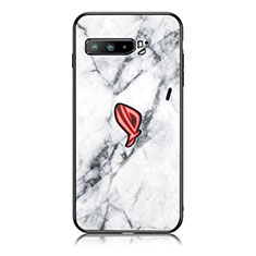 Coque Contour Silicone et Vitre Motif Fantaisie Miroir Etui Housse pour Asus ROG Phone 3 Strix ZS661KS Blanc