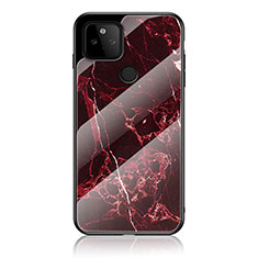 Coque Contour Silicone et Vitre Motif Fantaisie Miroir Etui Housse pour Google Pixel 5a 5G Rouge