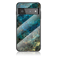 Coque Contour Silicone et Vitre Motif Fantaisie Miroir Etui Housse pour Google Pixel 6 Pro 5G Bleu