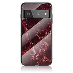 Coque Contour Silicone et Vitre Motif Fantaisie Miroir Etui Housse pour Google Pixel 6 Pro 5G Rouge