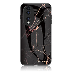 Coque Contour Silicone et Vitre Motif Fantaisie Miroir Etui Housse pour Huawei Honor 70 Pro 5G Or et Noir