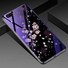 Coque Contour Silicone et Vitre Motif Fantaisie Miroir Etui Housse pour Oppo A12e Violet et Noir