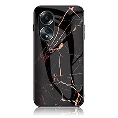 Coque Contour Silicone et Vitre Motif Fantaisie Miroir Etui Housse pour Oppo A58 4G Or et Noir