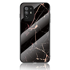 Coque Contour Silicone et Vitre Motif Fantaisie Miroir Etui Housse pour Oppo A94 5G Or et Noir